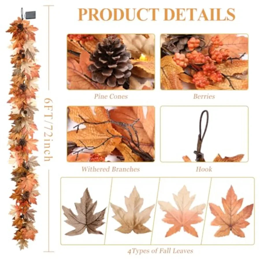 SHXI Realistic Fall Front Door Garland With Timer Function Lights