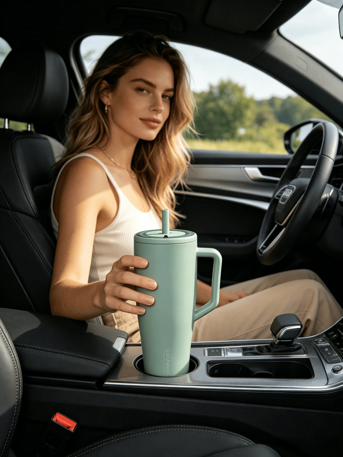 Brümate Era 40oz Tumbler with Handle and Straw Leakproof Insulated Stainless Steel Water Bottle Cup Holder Friendly Travel Mug Softsip