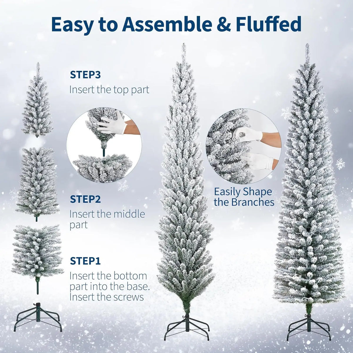 Studyset Artificial Pencil Christmas Tree With Snow Flocking Branches