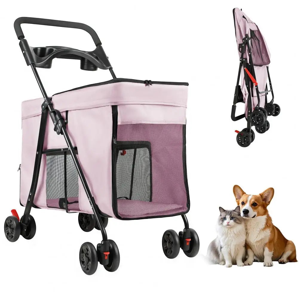 Dog Stroller 360-degree Wheels Foldable Pet Cart 5 Ventilation Windows Removable Tray Outdoor Travel for Small Medium Dogs Cats