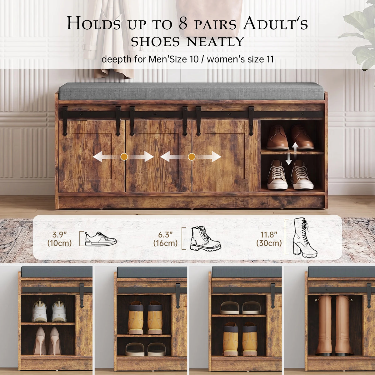 TinyNest Shoe Storage Bench With Linen Cushion Entryway Cabinet