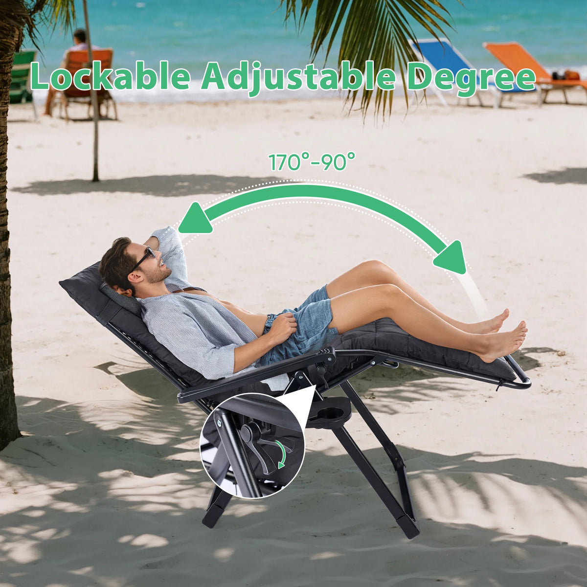 JHK Portable Zero Gravity Recliner Chairs Set Of 2 With Cup Holders Outdoor