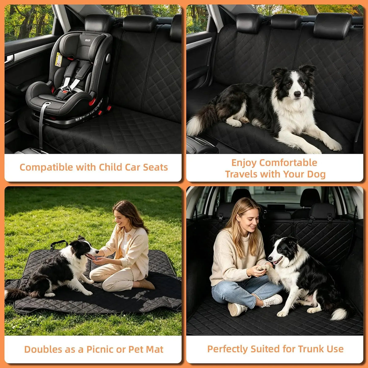 Dog Car Seat Cover Back Seat Protector Waterproof 400lbs Capacity Non-Slip