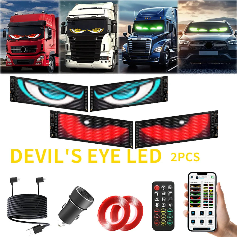 Universal Vehicle LED Devil Eyes Light With Programmable Pixel Panel
