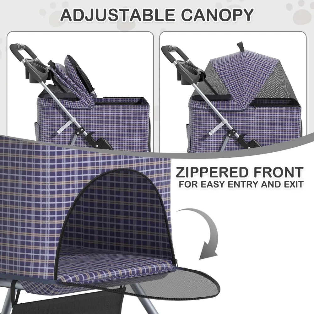 3 In 1 Foldable Pet Stroller With Removable Carrier And Car Seat