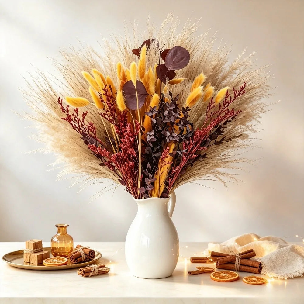 Ocedes Dried Flower Bouquet With Pampas Grass Home Decor