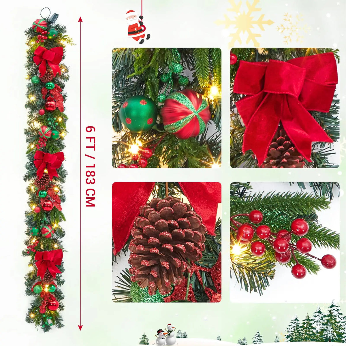 HiMiss Prelit Christmas Garland With Battery Operated Lights