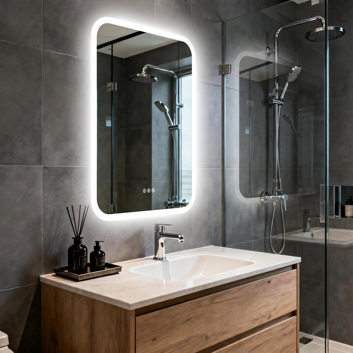 Smart Led Bathroom Mirror With Bluetooth Speakers Anti Fog