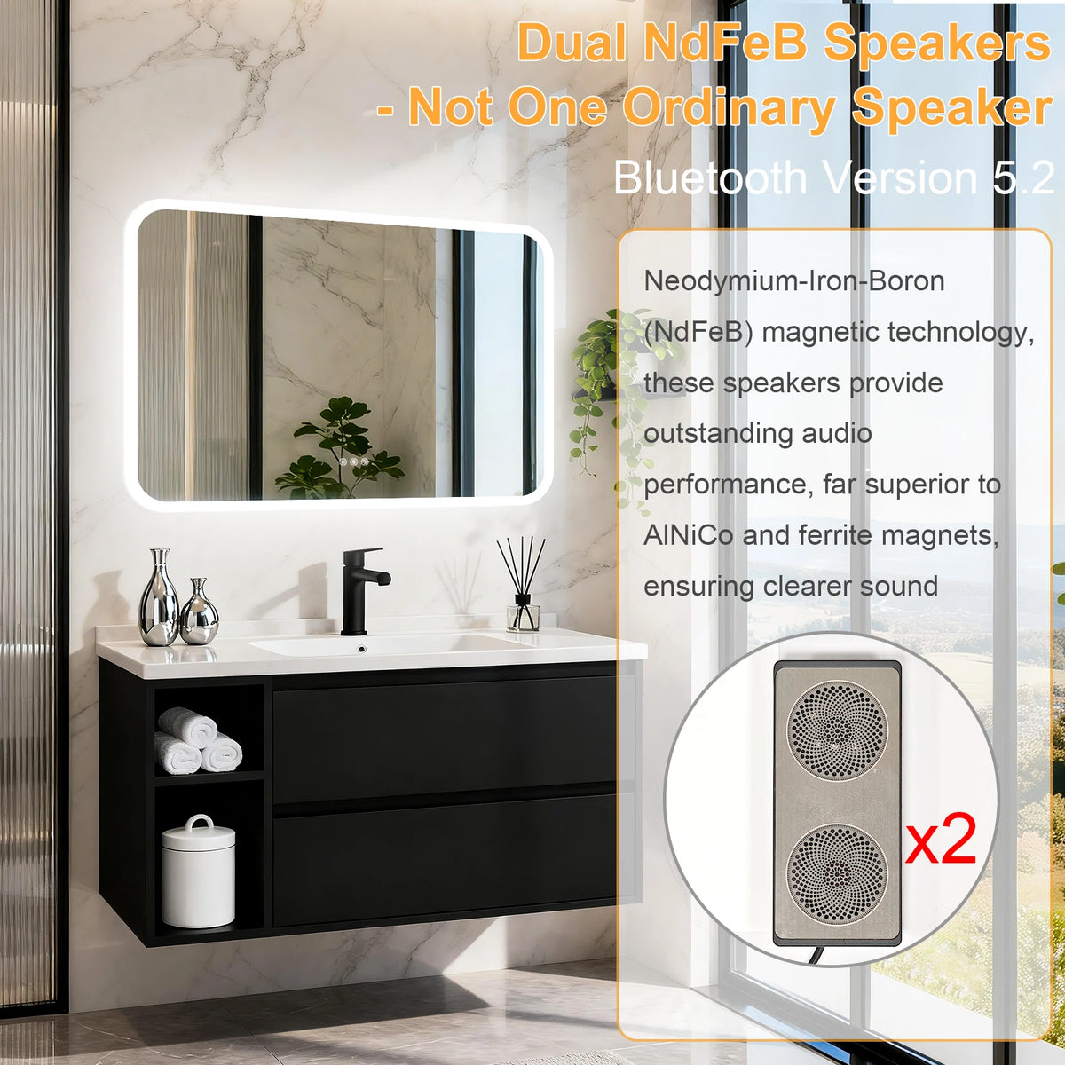 Smart Led Bathroom Mirror With Bluetooth Speakers Anti Fog