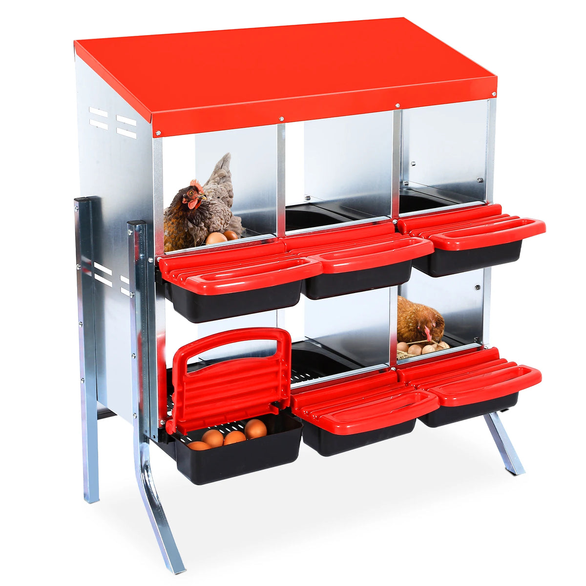 HiMISS Metal Hen Nesting Box With Roll Out Egg Collection Multi Compartment Chicken Coop