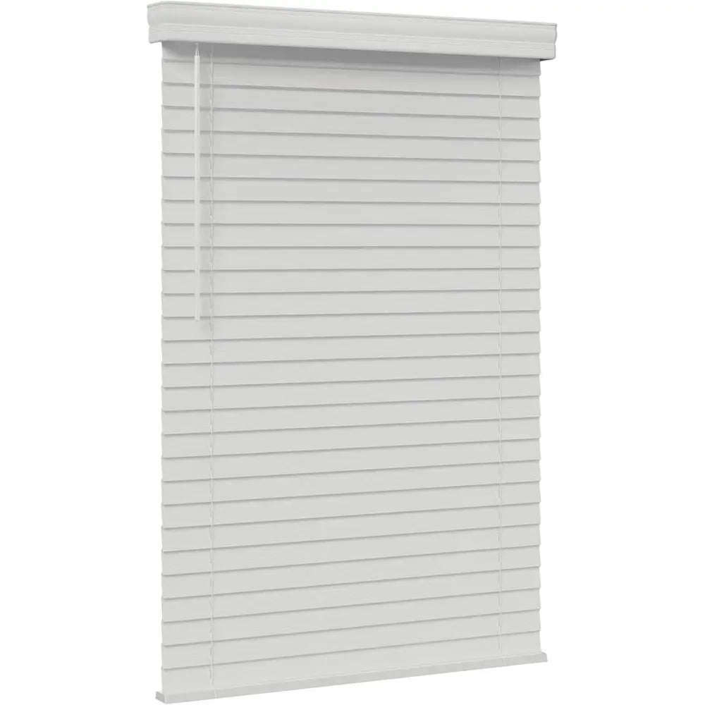 2 Textured Slat Wood Blinds, 63 Wide x 72 Long, White with Traditional Crown Valance, Customizable Sizes