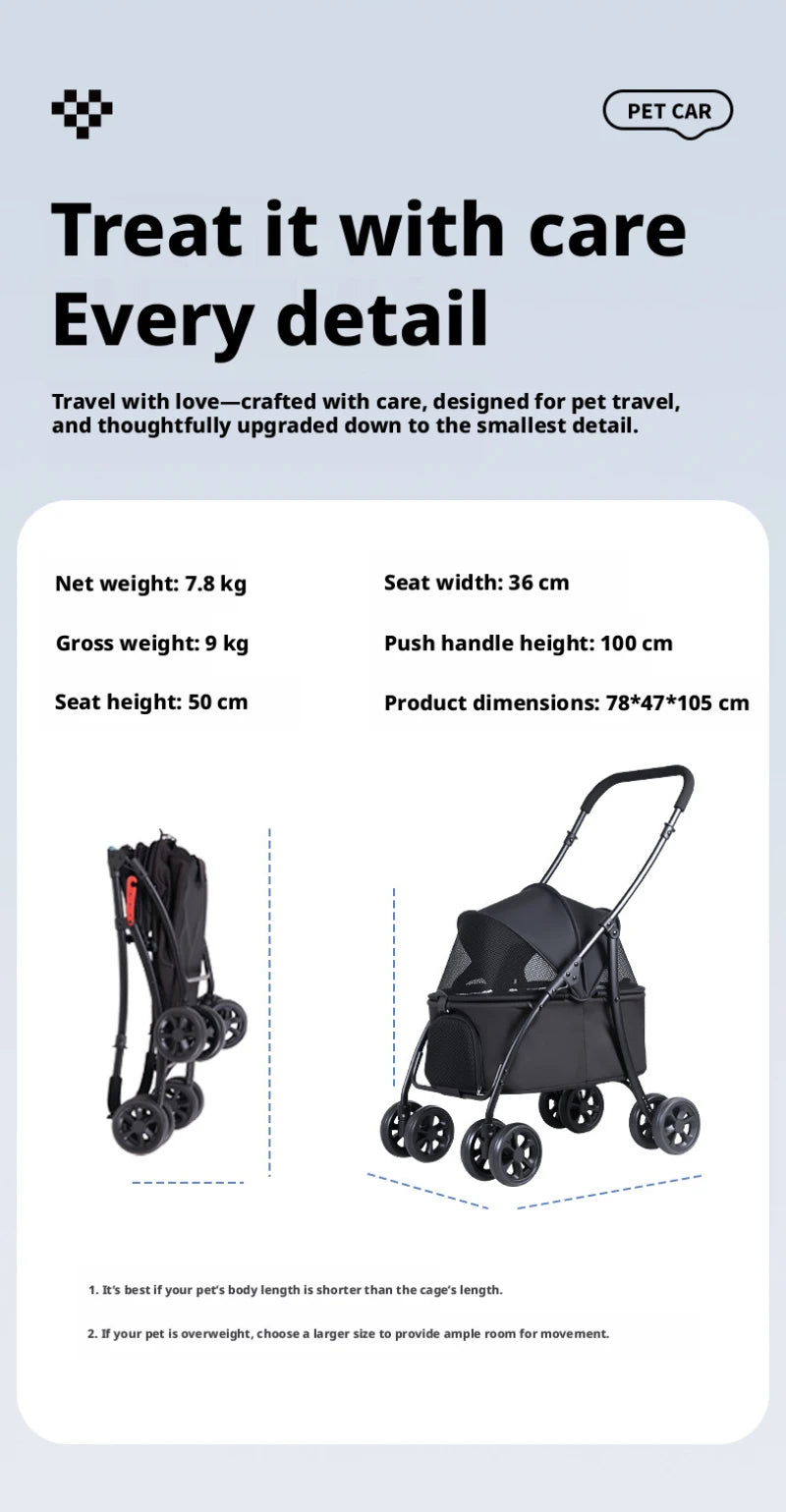 4-Wheel Foldable Pet Stroller with Low 19cm Chassis, Shock-Absorbing 360° Swivel Wheels, Breathable Mesh Windows & Storage Pocket, One-Click Folding Travel Cart for Small Medium Dogs & Cats