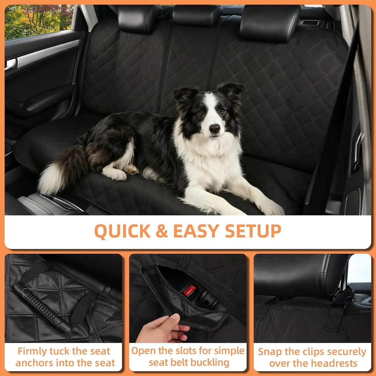 Dog Car Seat Cover Back Seat Protector Waterproof 400lbs Capacity Non-Slip