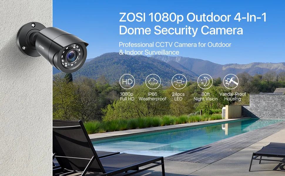 Zosi 1080P Hd Tvi Bullet Security Camera Outdoor Indoor