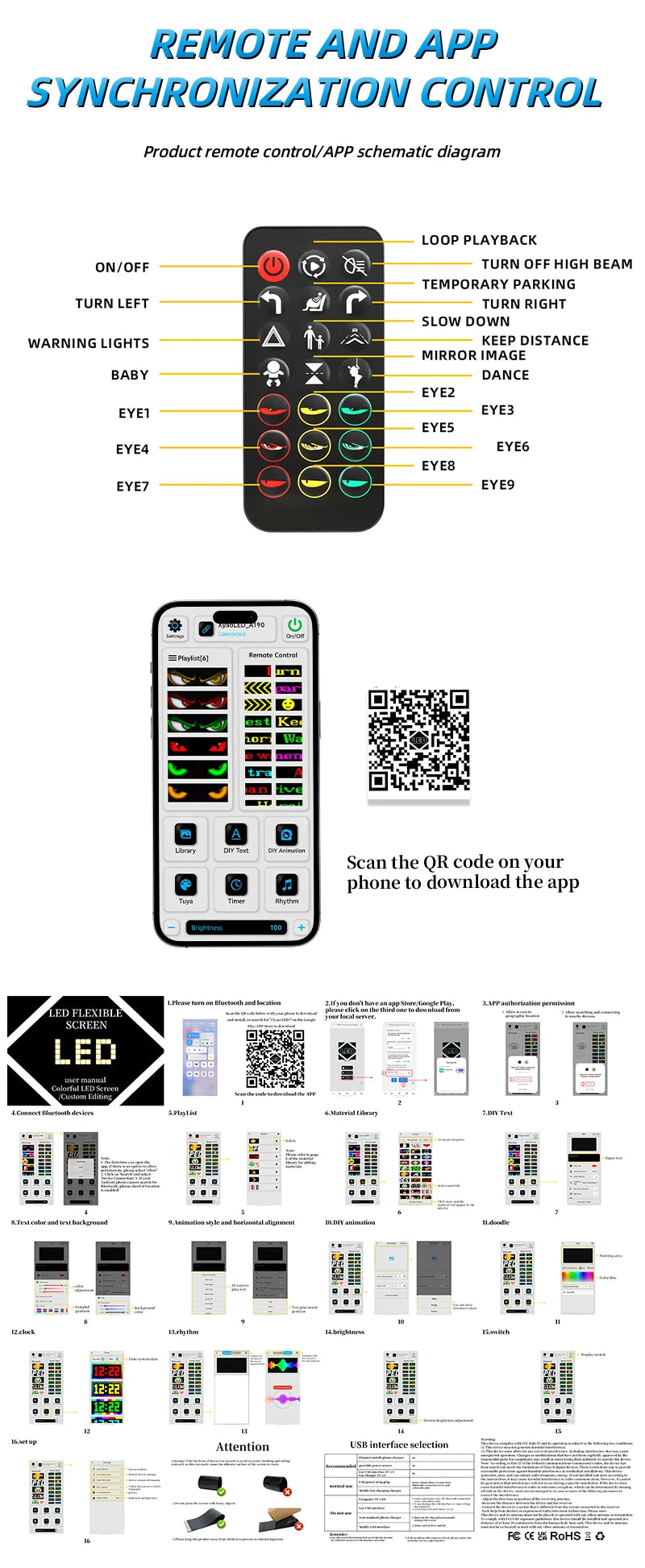 Universal Vehicle LED Devil Eyes Light With Programmable Pixel Panel