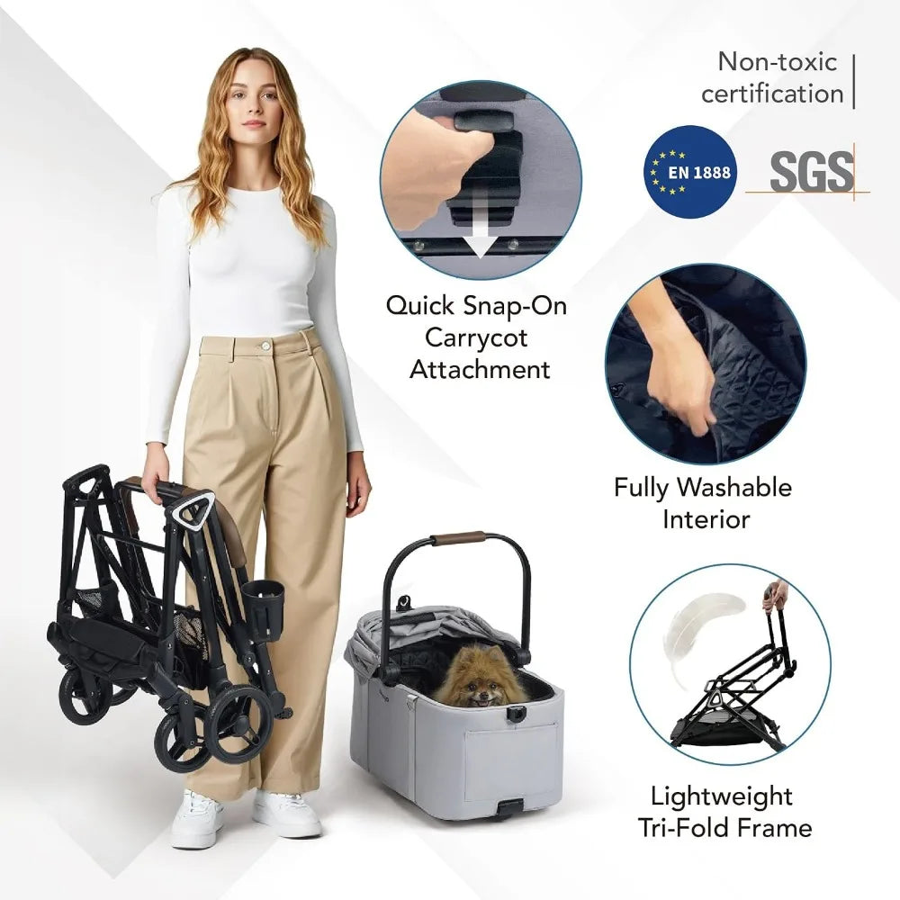 3-in-1 Pet Stroller For Small Dogs And Cats With Dual Opening Canopy