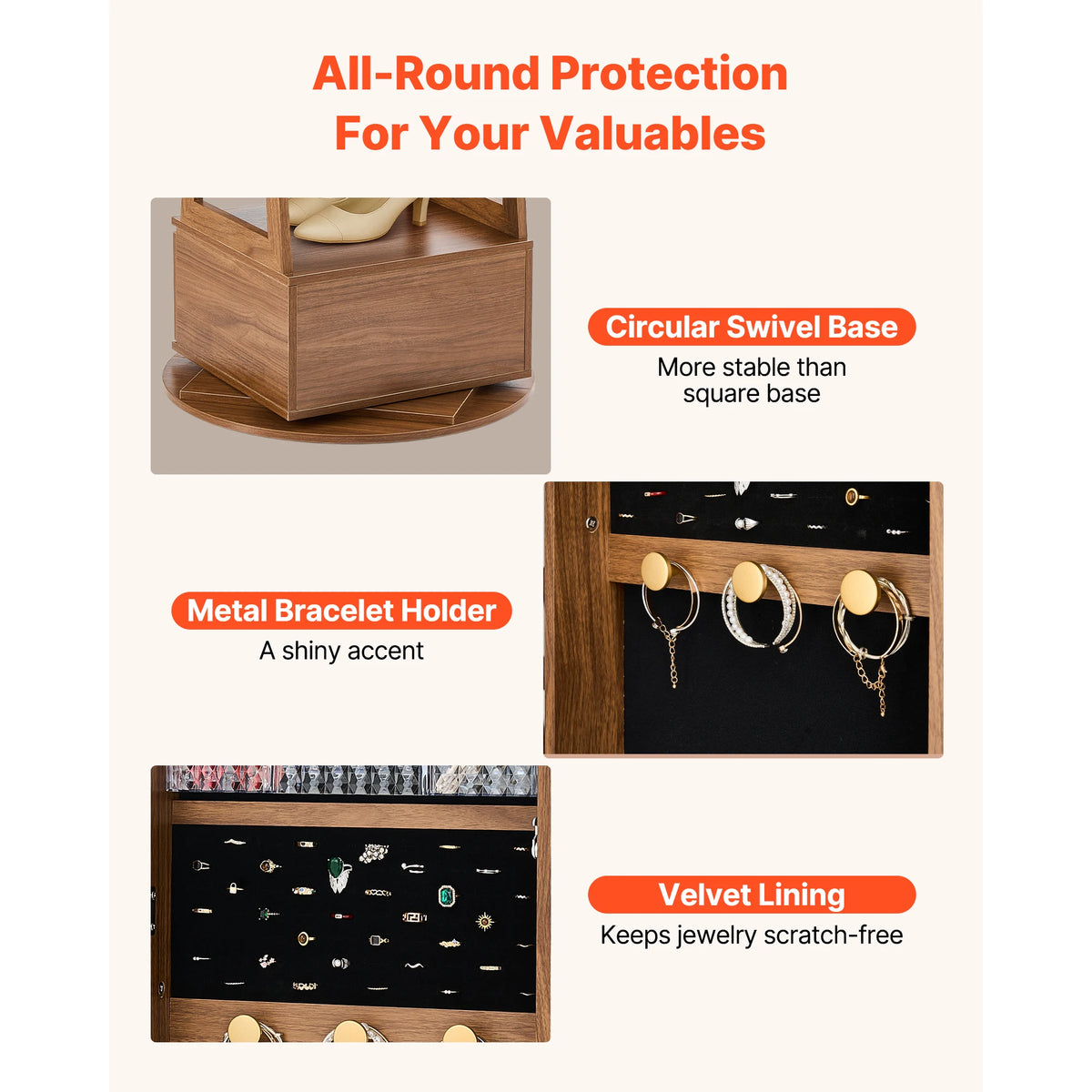 SucceBuy 360 Degree Swivel Jewelry Cabinet With Lockable Mirror Armoire