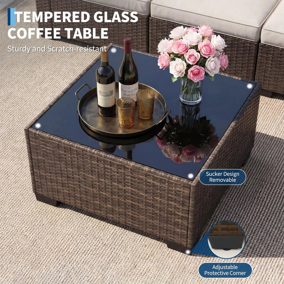 HobbyLane Outdoor Patio Sectional Sofa Set With Ottoman Storage Table