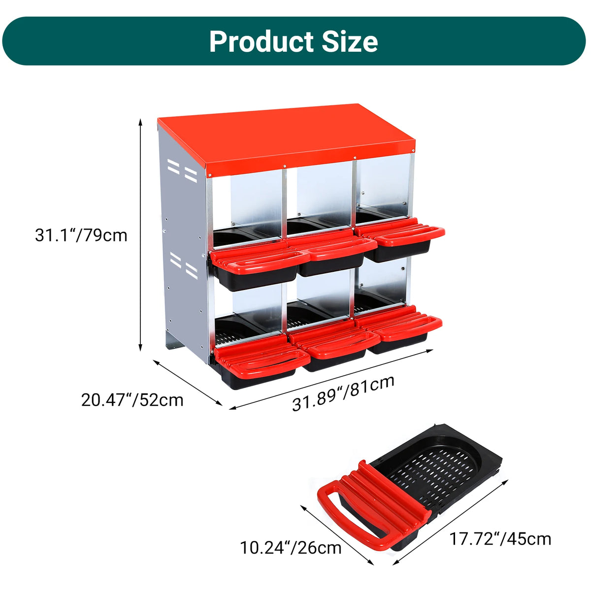 HiMISS Metal Hen Nesting Box With Roll Out Egg Collection Multi Compartment Chicken Coop