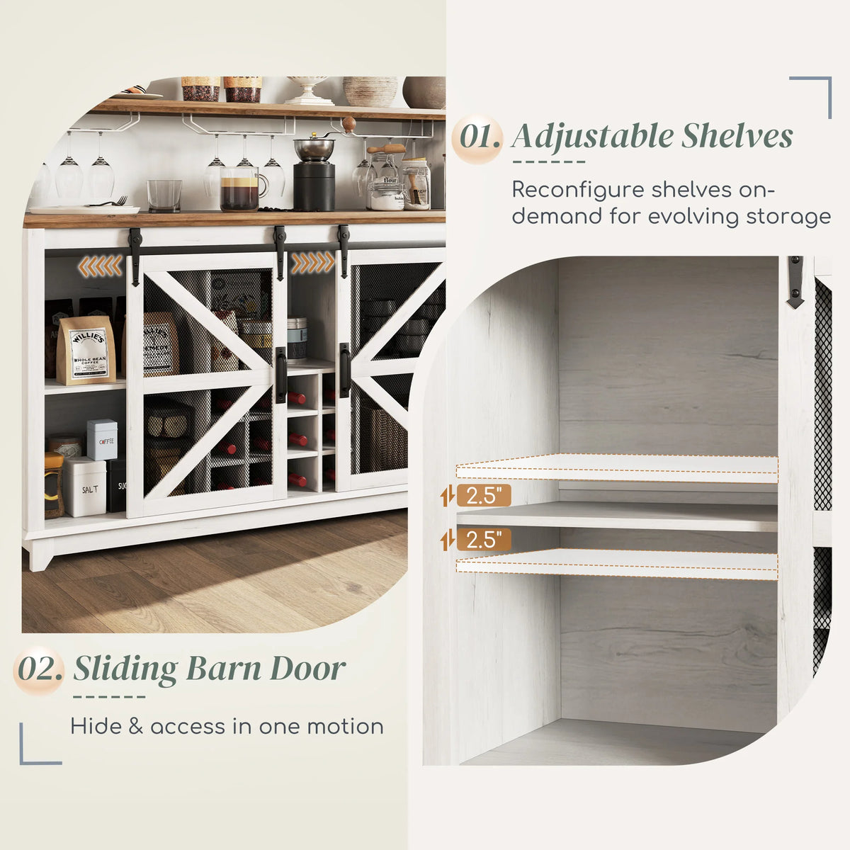 Farmhouse Coffee Bar Cabinet With App Controlled LED Lights