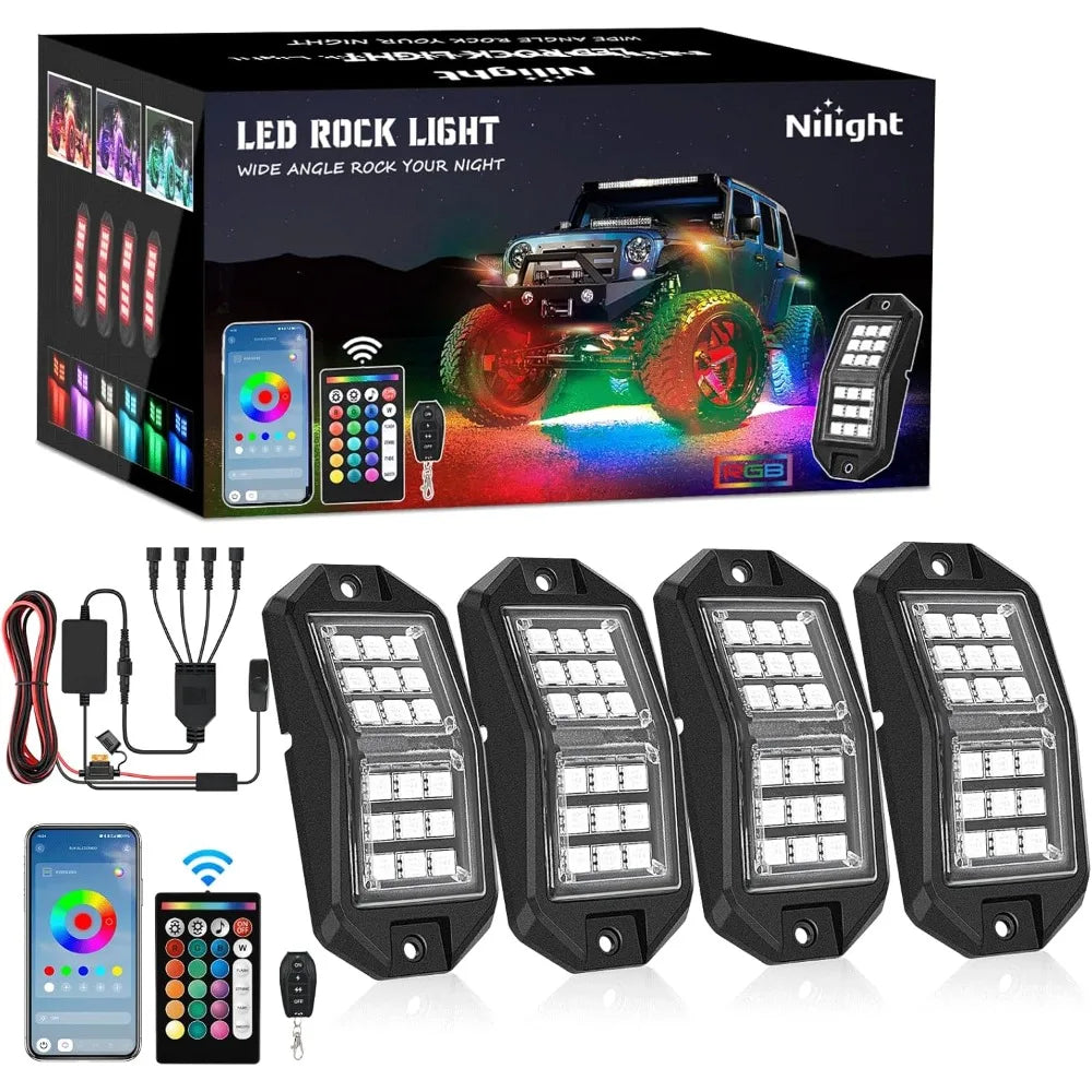 Nilight RGB Rock Lights Kit Underglow With Remote App For Jeep Truck SUV ATV UTV
