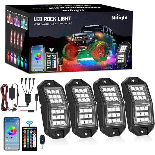 Nilight RGB Rock Lights Kit Underglow With Remote App For Jeep Truck SUV ATV UTV