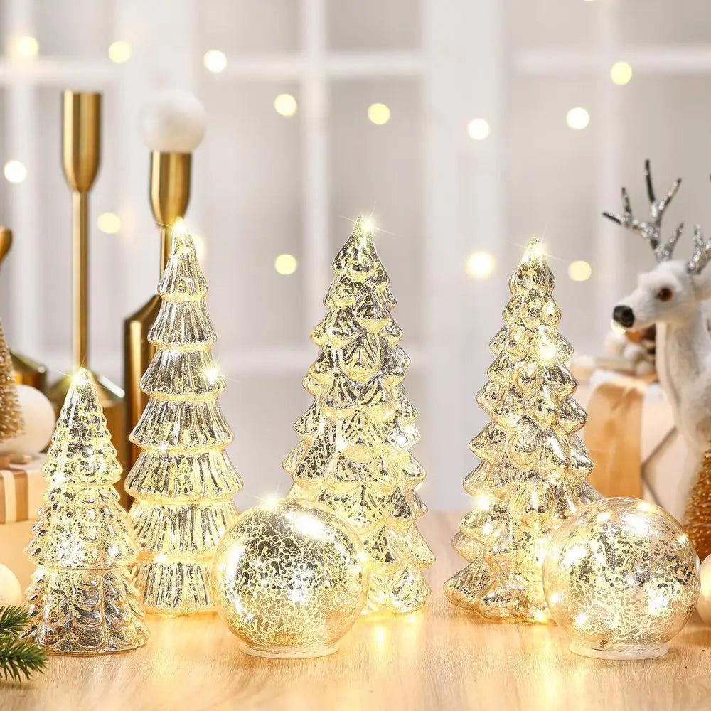 Mercury Glass Christmas Trees Light Up Tabletop Holiday Home Decor