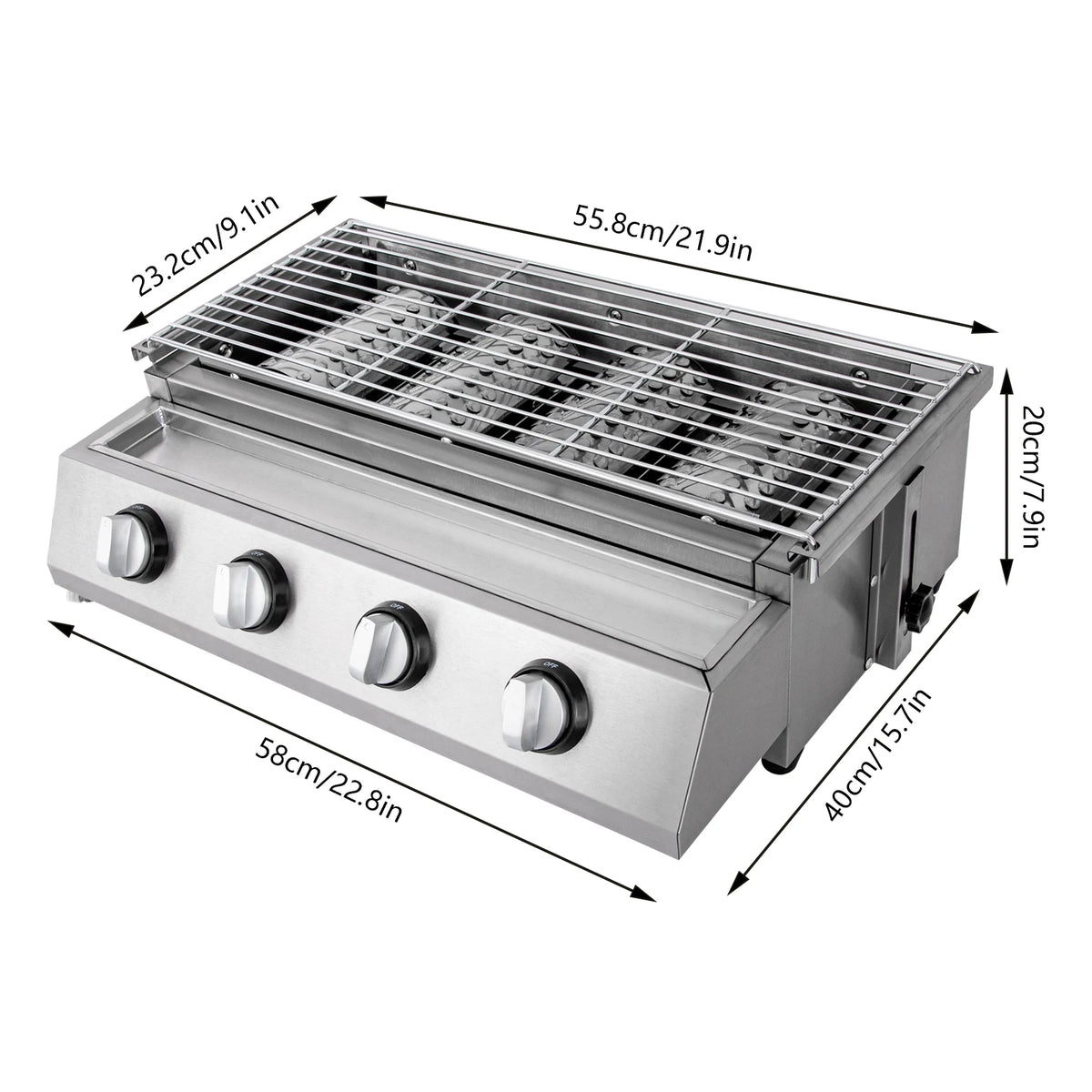 Professional Four Burner Stainless Steel Tabletop Propane Gas Grill Smokeless