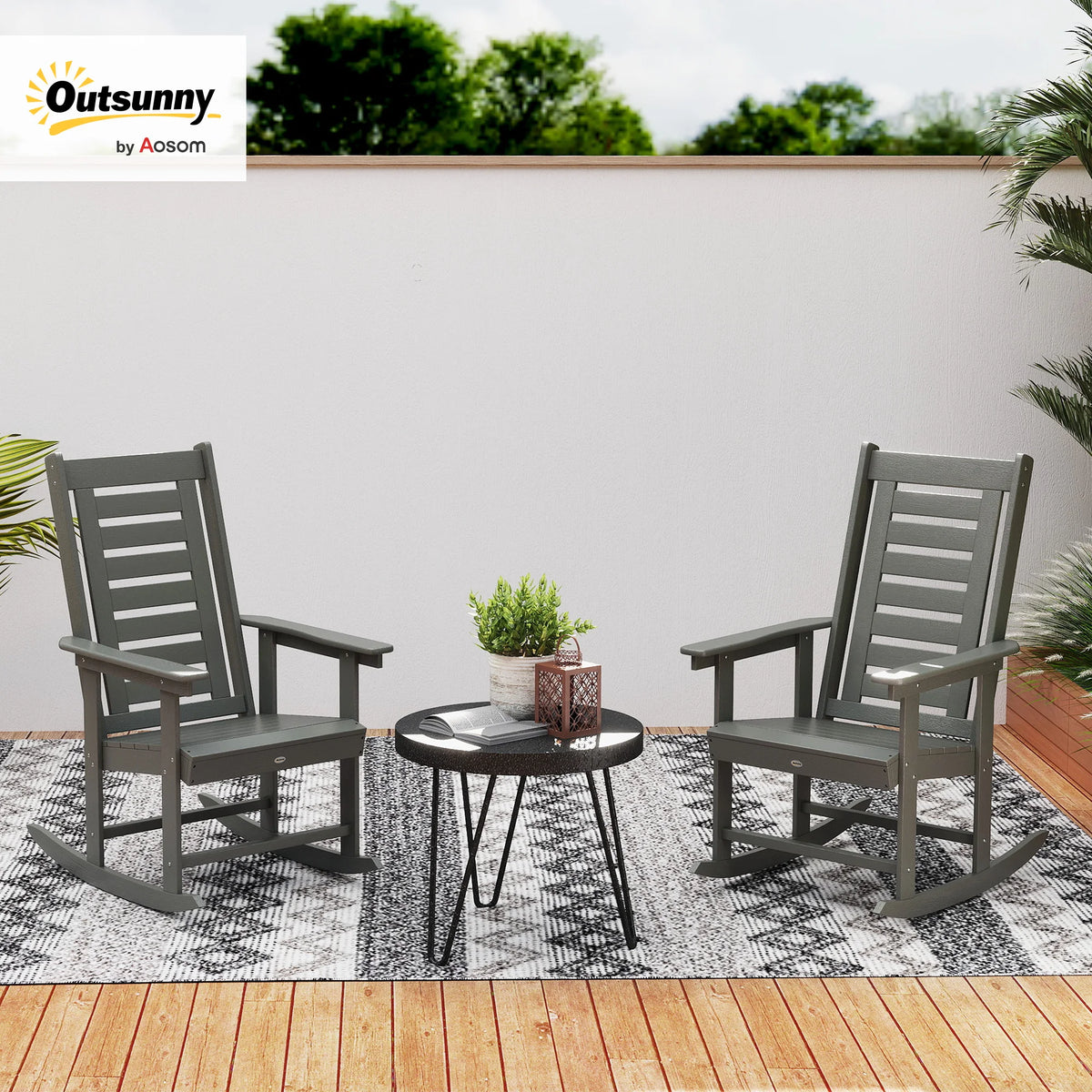 Two Outdoor Rocking Chairs HDPE High Back Patio Rockers