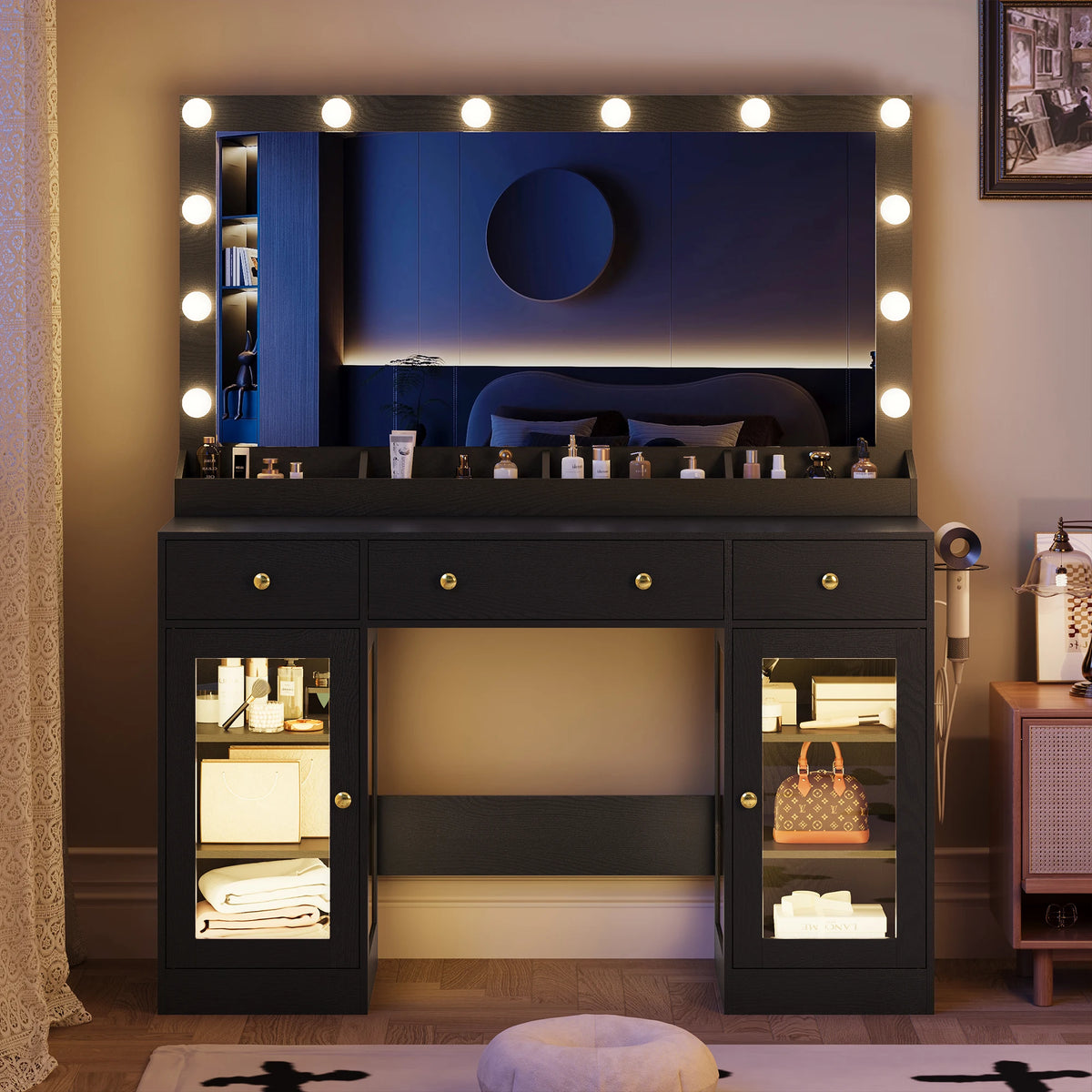 Makeup Vanity With Large Mirror And Lights USB Charging Station