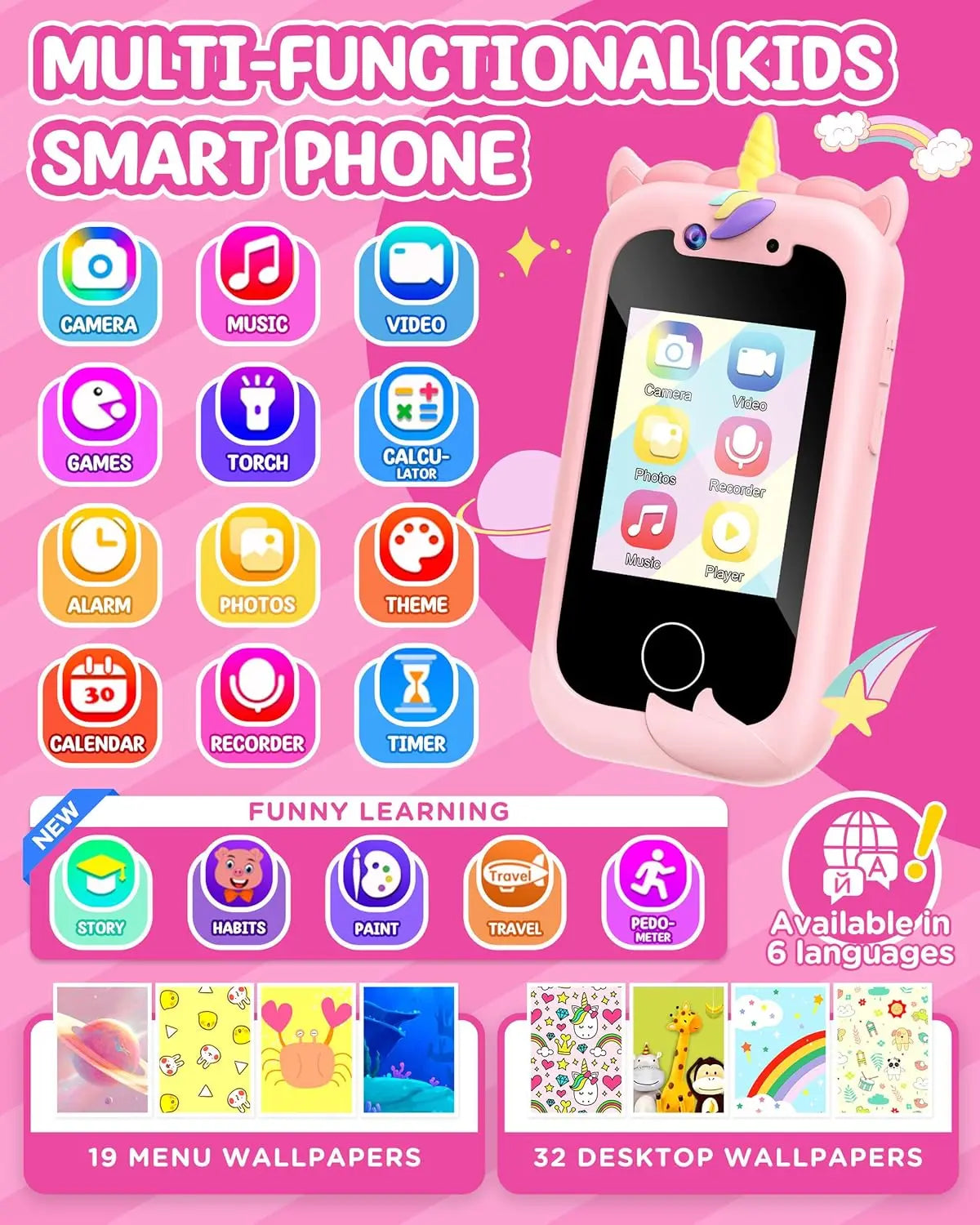 Educational Kids Smart Phone Toy With Touch Screen Learning