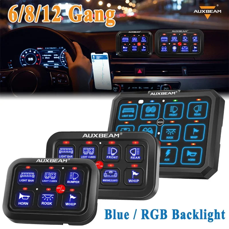 Auxbeam SixToEight Gang LED Switch Panel For Truck Caravan Boat
