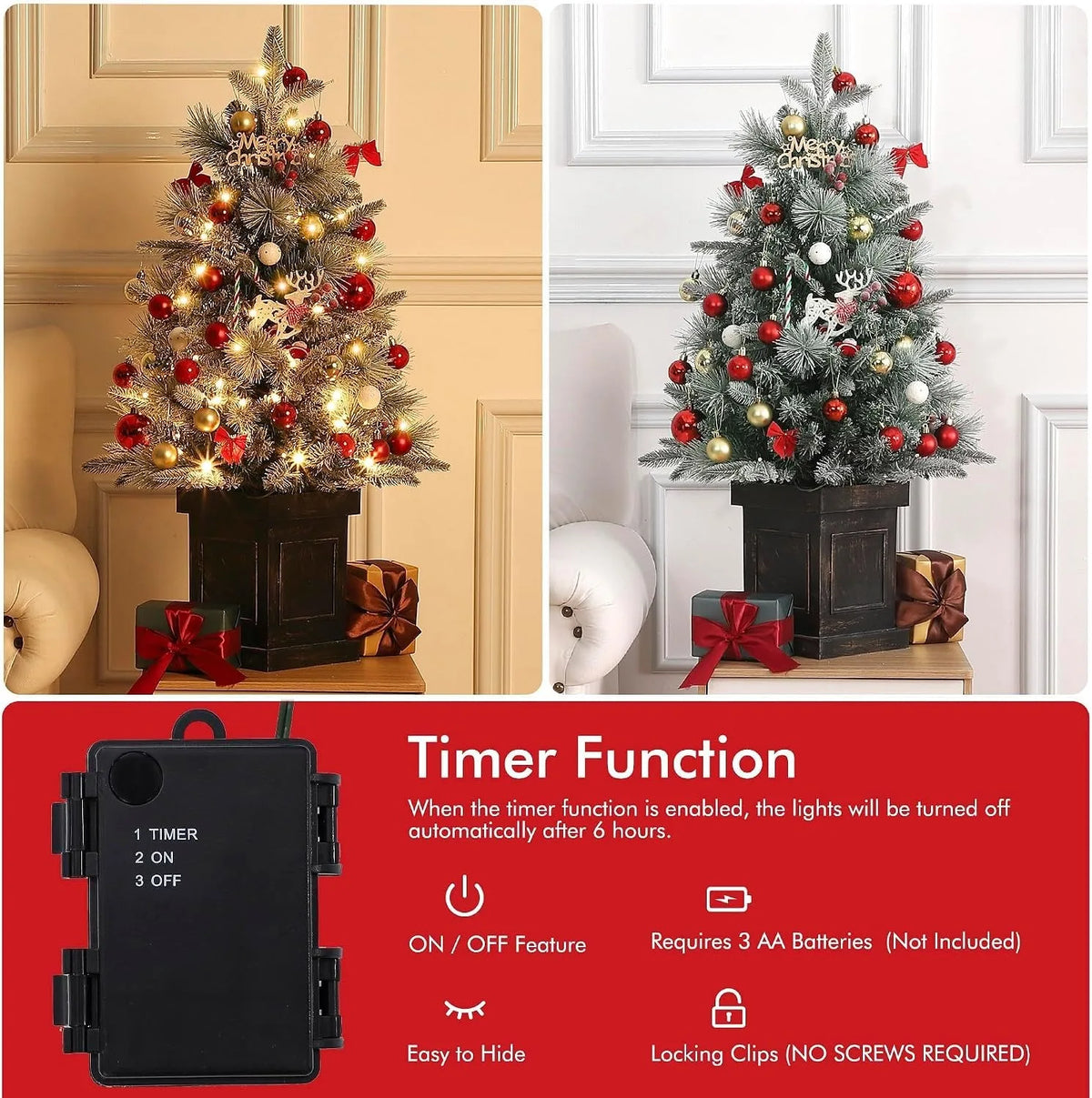 Pre Lit Artificial Christmas Tree With Timer And Battery Operated