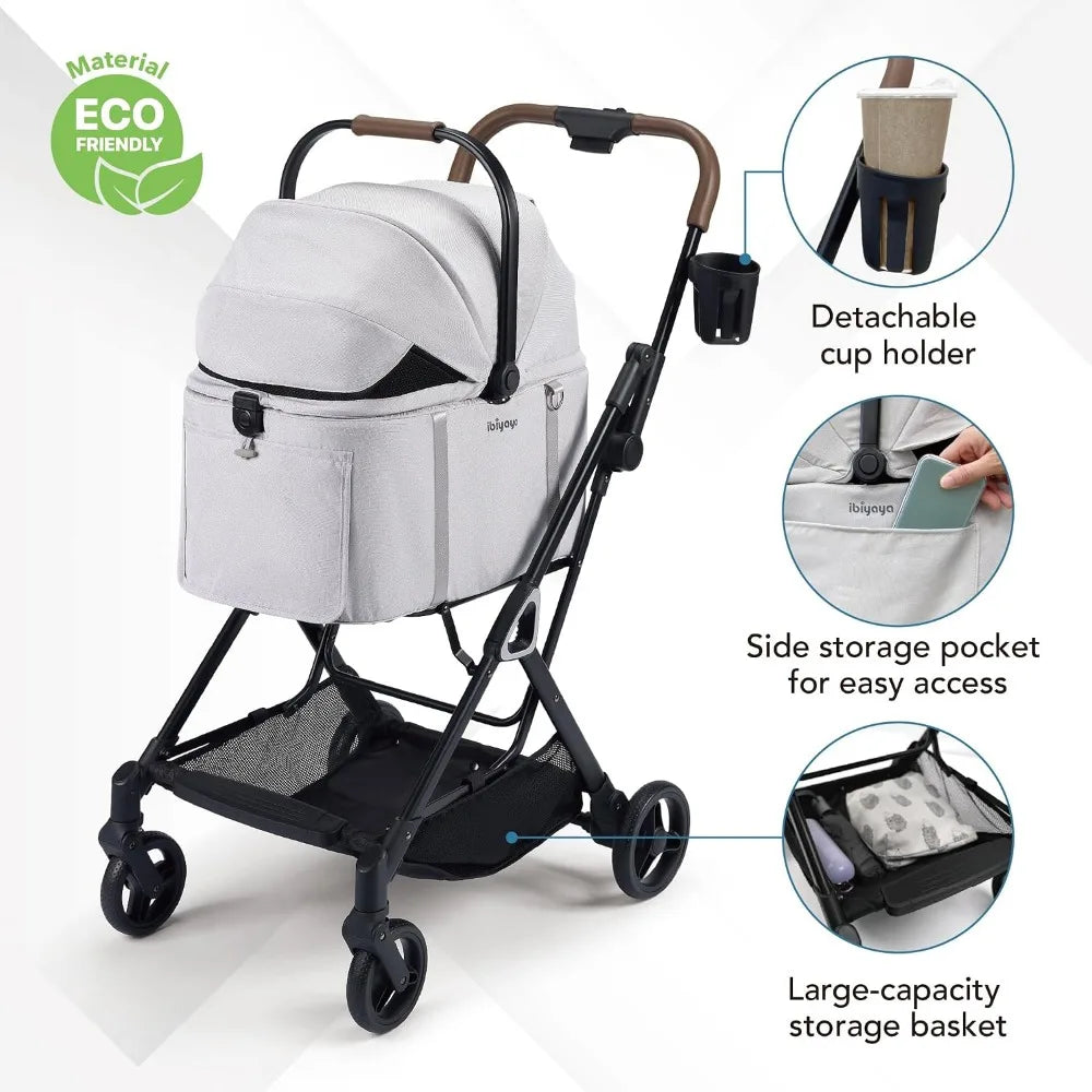 3-in-1 Pet Stroller For Small Dogs And Cats With Dual Opening Canopy