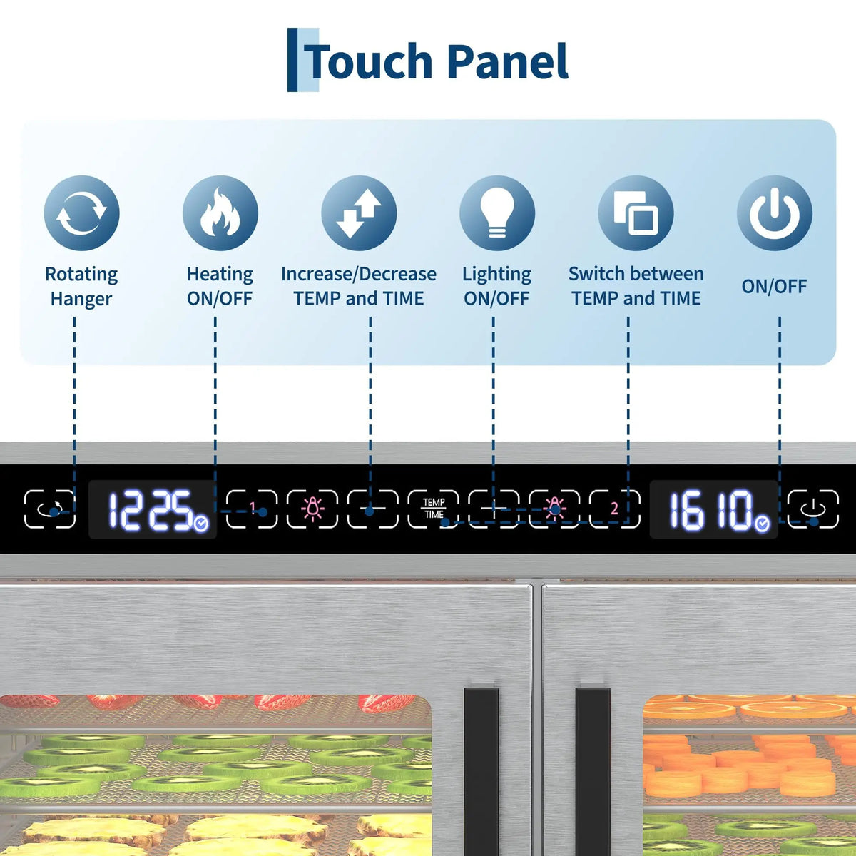 Adoolla Dual Zone Food Dehydrator 12 Tray Stainless Steel Jerky Dryer