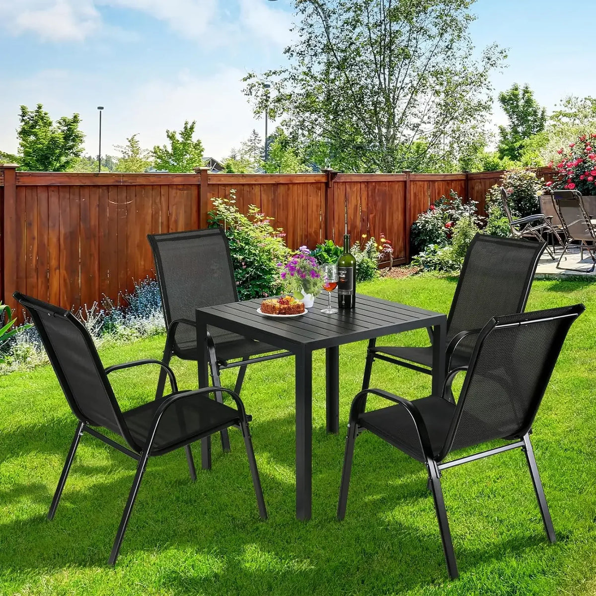 Foldable Garden Chairs Steel Iron Teslin Fabric High Back