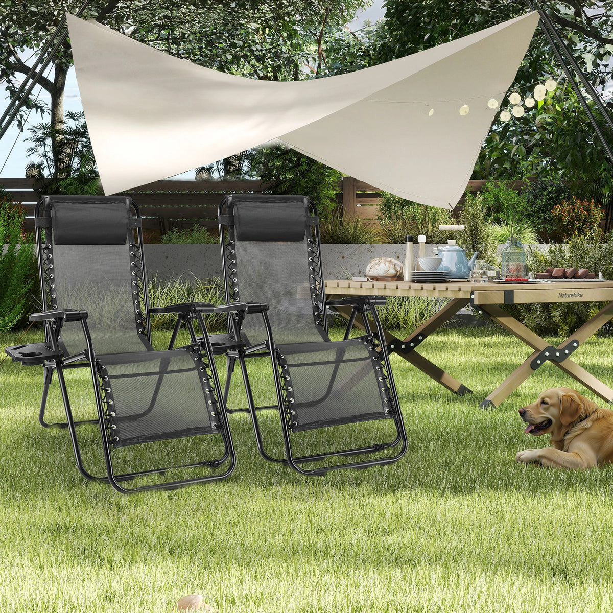 JHK Portable Zero Gravity Recliner Chairs Set Of 2 With Cup Holders Outdoor