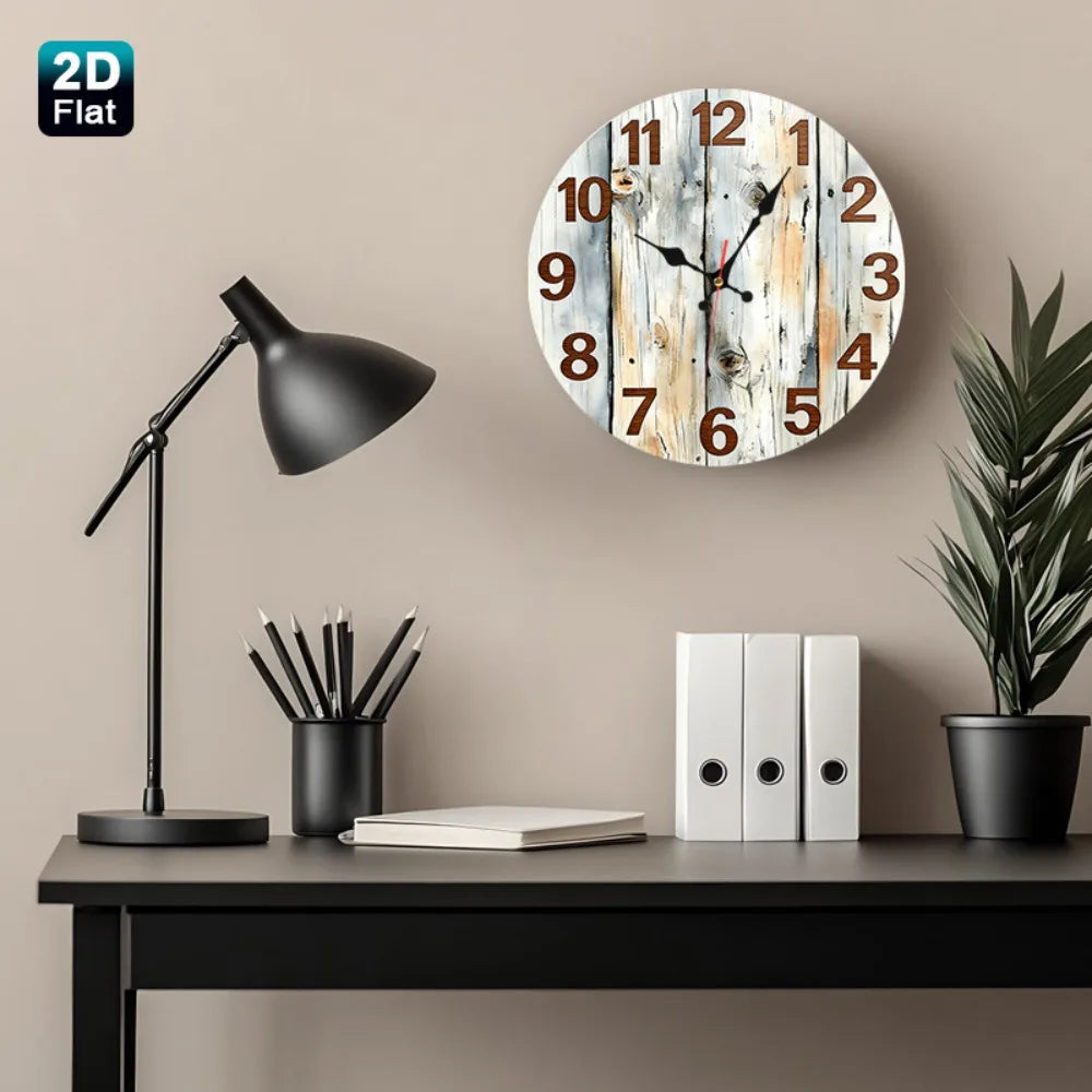 Rustic Wood Nursery Wall Clock With Distressed Plank Texture