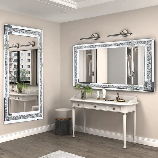 LUVODI Frameless Wall Mounted Vanity Mirror With Crystal Rhinestones
