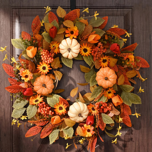 Waifarhu Artificial Fall Wreath For Front Door Home Decor