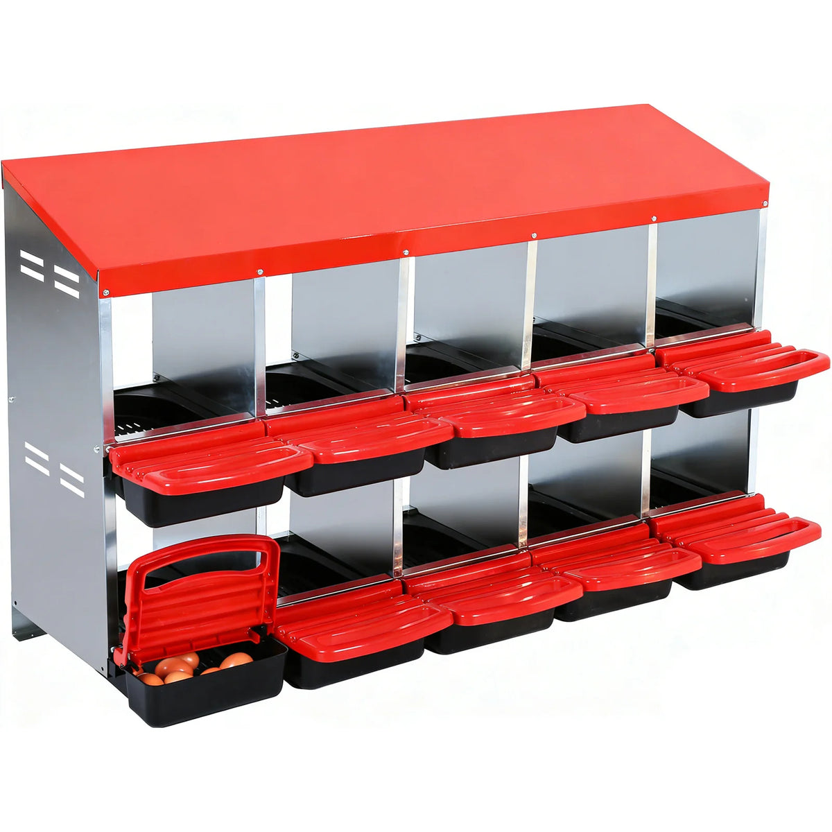 HiMISS Metal Hen Nesting Box With Roll Out Egg Collection Multi Compartment Chicken Coop