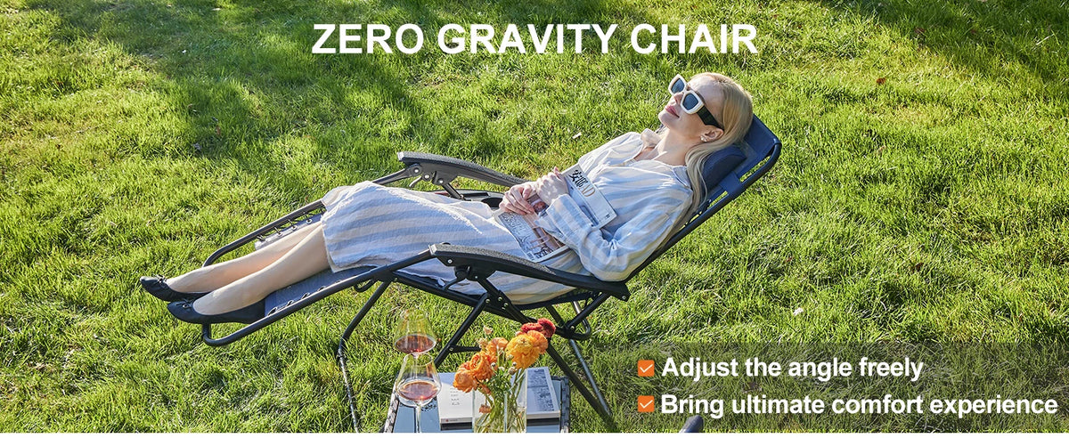 JHK Portable Zero Gravity Recliner Chairs Set Of 2 With Cup Holders Outdoor