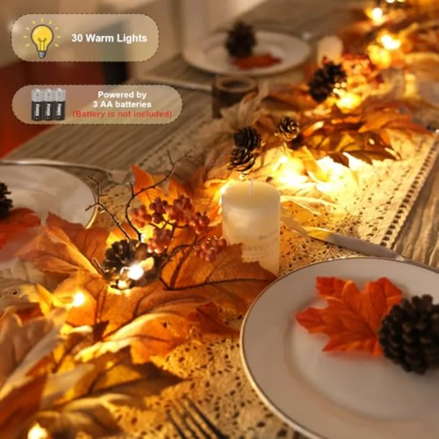SHXI Realistic Fall Front Door Garland With Timer Function Lights