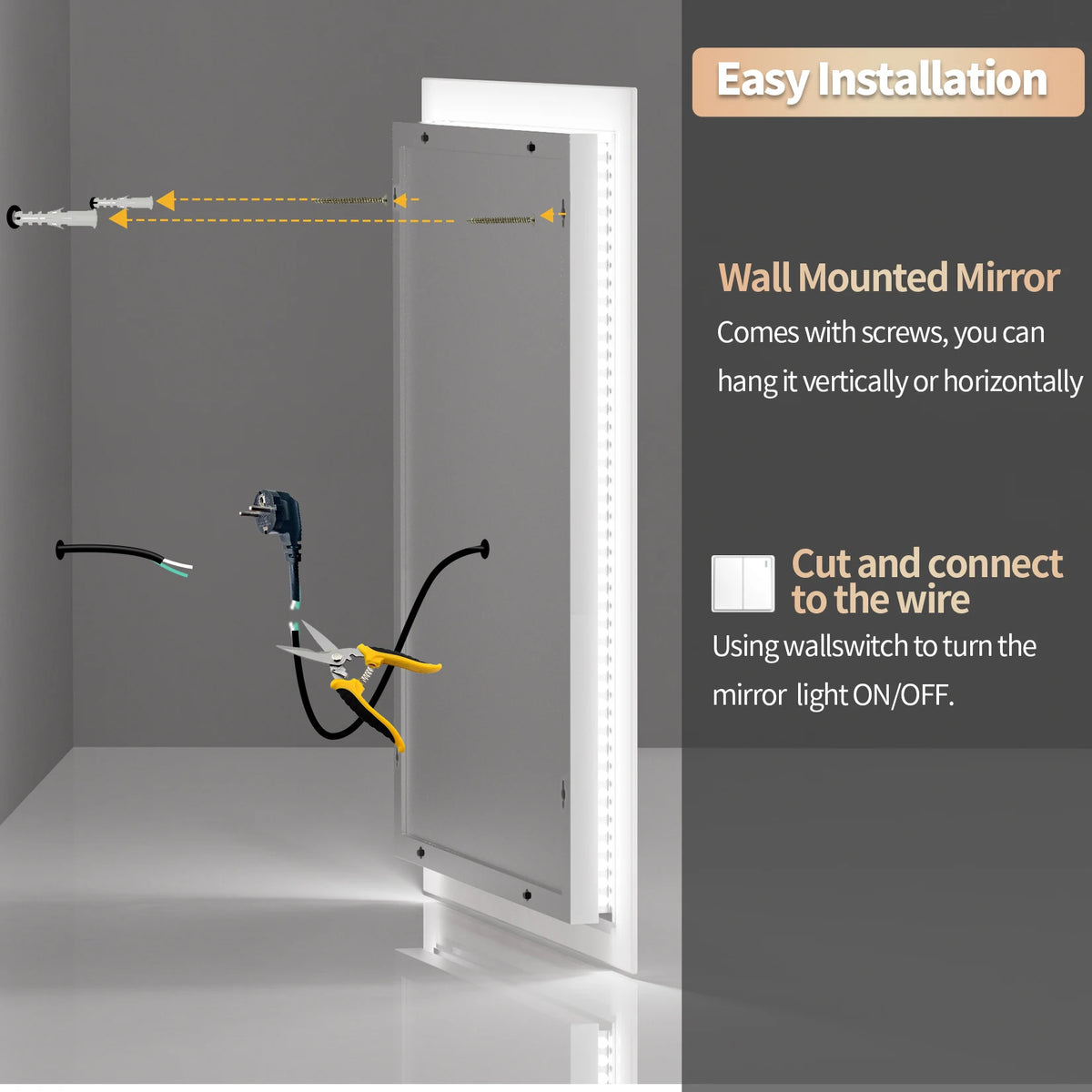 Vanity LED Illuminated Wall Mount Bathroom Mirror With Antifog