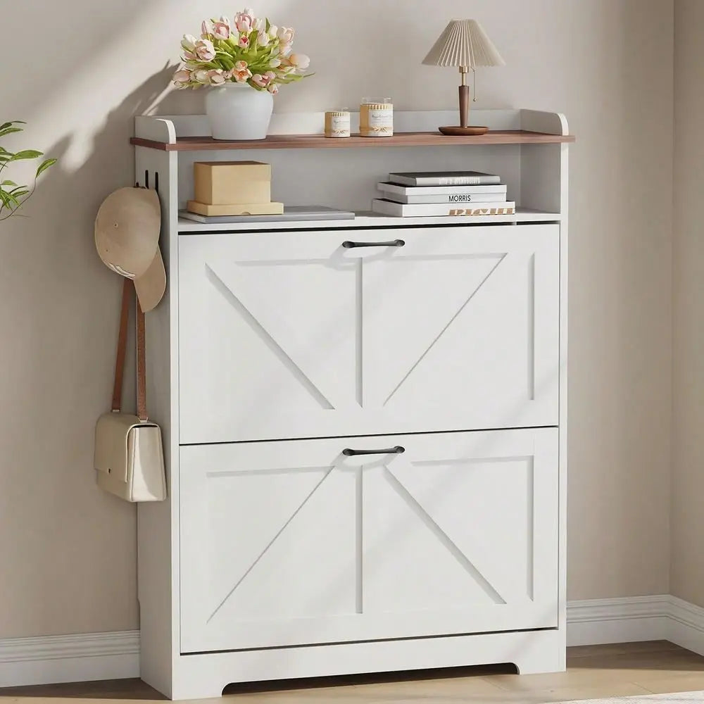 Shoe Cabinet Organizer With 2 Flip Drawers, 31.5 W Freestanding Shoe Cabinet With Flip Drawers ,SpaceSaving Storage For Foyer H