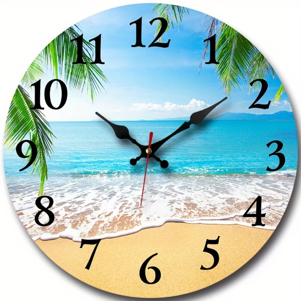 XMSJ Wooden Round Wall Clock Silent Decorative Living Room Accent
