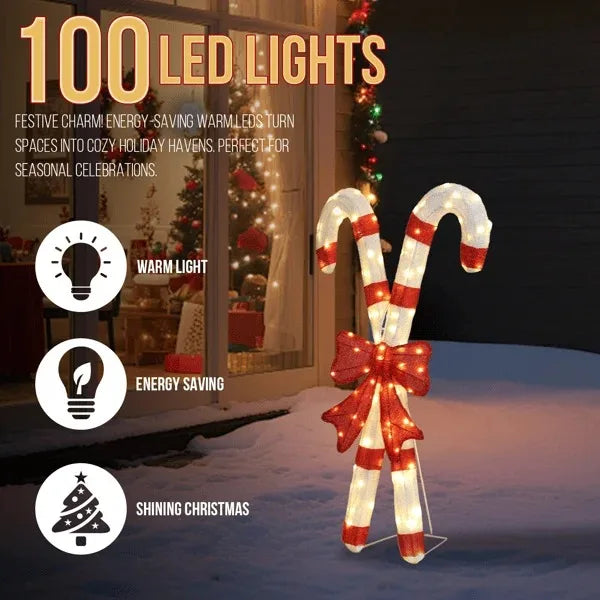 Pre Lit Candy Cane And Bowknot Christmas Holiday Decorations