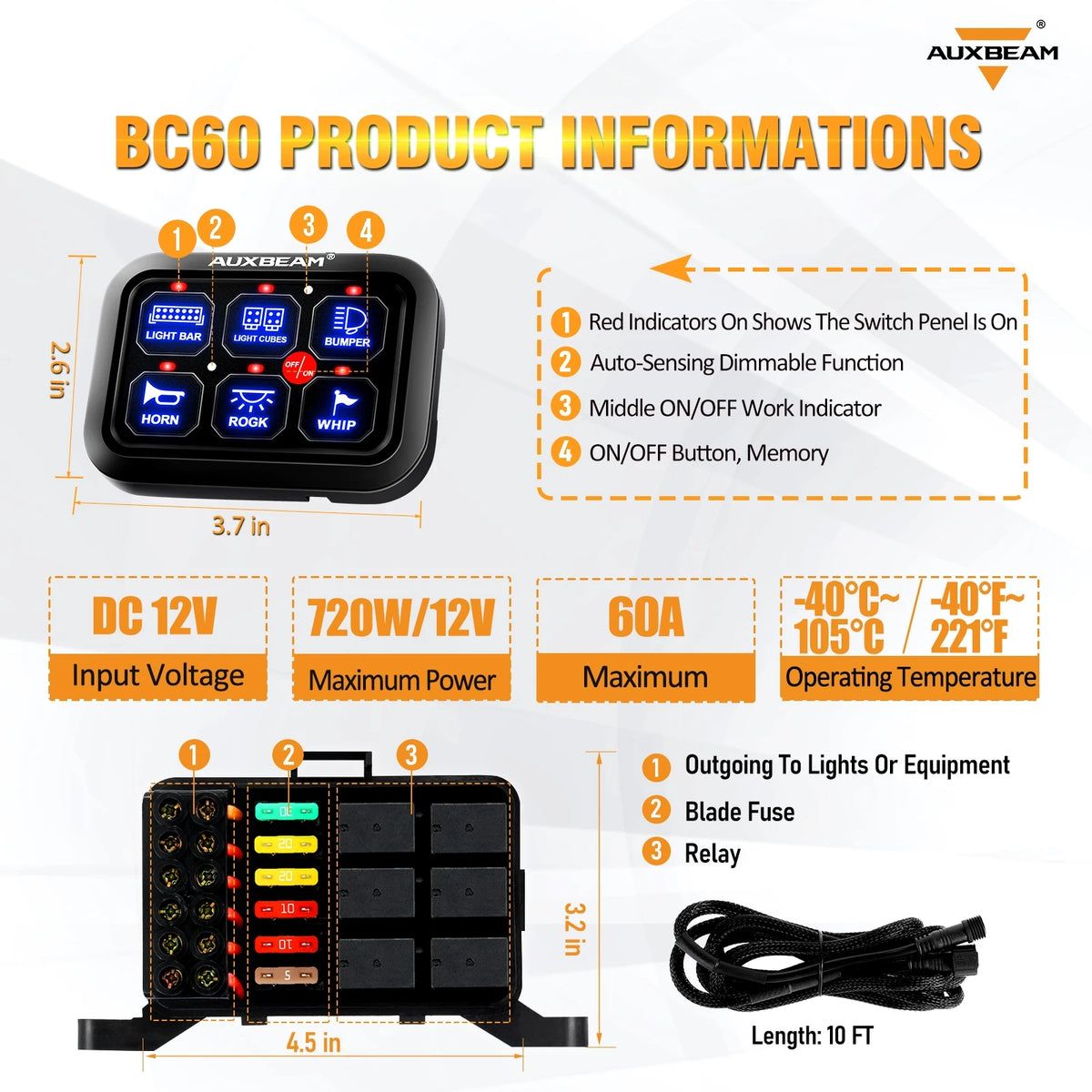 Auxbeam SixToEight Gang LED Switch Panel For Truck Caravan Boat