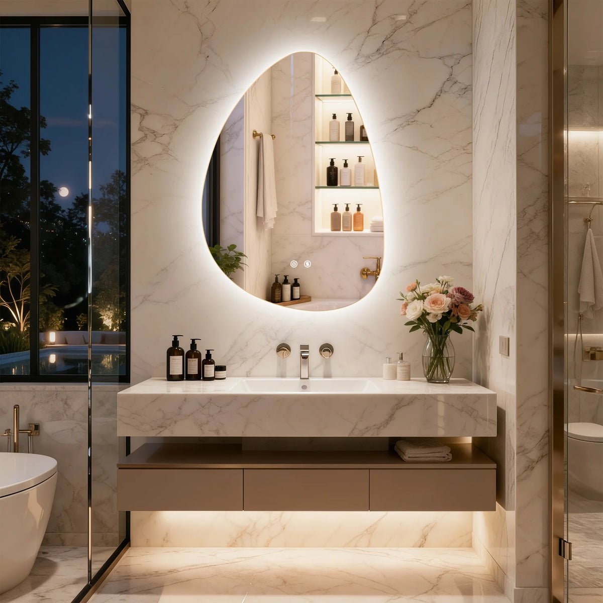 LED Wall Mounted Bathroom Mirror With Anti Fog And Three Color Settings