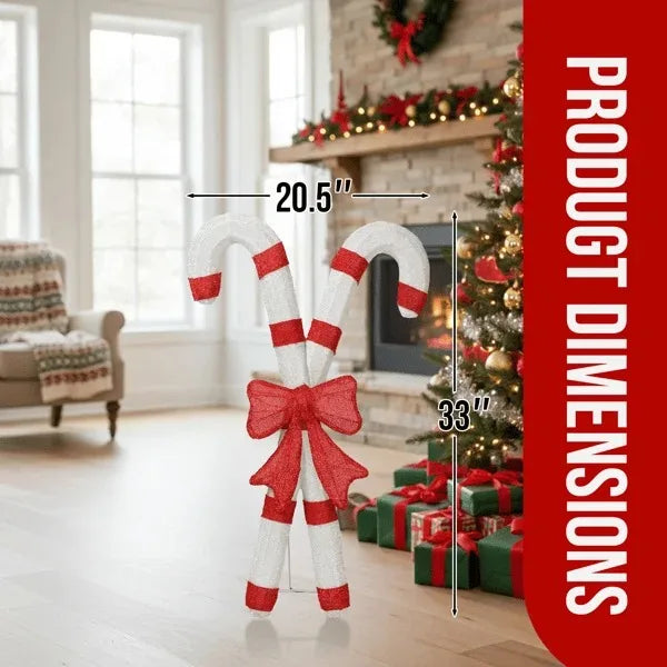 Pre Lit Candy Cane And Bowknot Christmas Holiday Decorations